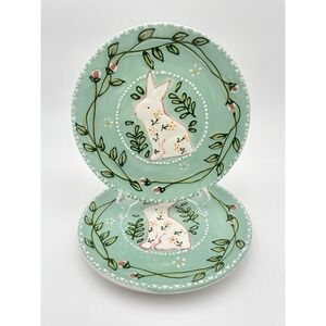 POTTERS STUDIO Set of 2 EASTER Bunny‎ Salad Dessert Plates 8" Hand Painted NEW